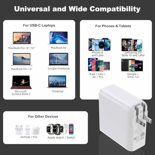 100 W USB-C Fast Charger Block – Compact Multi-Port Ga N Wall Adapter with Foldable Design for Rapid Charging of i Phone, i Pad, Apple Watch & More – Ultimate Portability & Efficiency for Home and Travel
