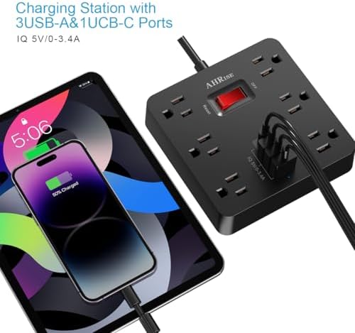 AHRISE Multi-Device Power Strip with 6 AC Outlets & 4 Fast USB Charging Ports – 5 ft ETL Certified Extension Cord for Home, Office, Travel & Cruise – Efficient Charging for Smartphones, Tablets & More – Compact & Durable Design