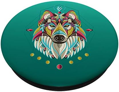 Native American Wolf Geometric Art Pop Socket – Colorful Phone Grip for Enhanced Stability and Personalization – Ideal Gift for Dog Lovers and Outdoor Adventurers – Universally Compatible with Smartphones and Tablets – Ergonomically Designed for One-Handed Convenience and Secure Usage