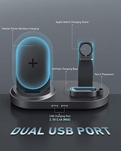 All-in-One 4-in-1 Wireless Charging Station for Apple Devices – Fast Charging Dock with Dual USB Ports for i Phones, Apple Watch & Air Pods – Sleek Design for Home & Office – Enhanced Speed & Compatibility with i Phone 12/13/14/15/16