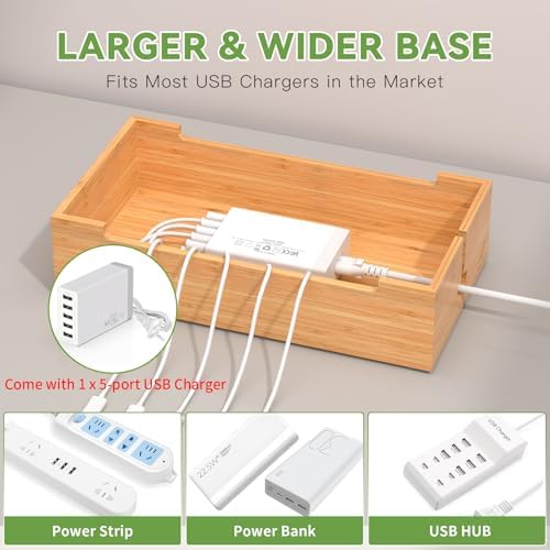 Pezin & Hulin Premium Cable Management Box – Multi-Device Charging Station with 5-Port Adapter & 6 Versatile Cables – Elegant Natural & Black Design for Seamless Organization and Clutter-Free Living – Ideal for Home Offices and Modern Spaces