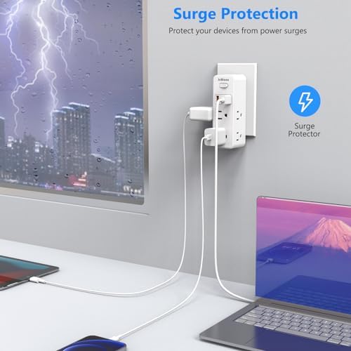 Compact Surge Protector Outlet Extender with Rotating Adapter – Multi-Plug Wall Outlet Splitter Featuring 6 AC Outlets and 3 USB Ports (1 Fast-Charging USB-C) for Home, Office, and Travel – Ultimate Safety and Space-Saving Charging Solution