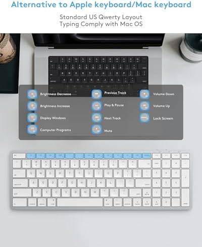 Yivandi Bluetooth Wireless Keyboard for Mac – Sleek QWERTY Design with Scissor Keys for Precision Typing, Rechargeable Battery for Extended Use, Perfectly Compatible with i Mac, Mac Book Pro, Mac Mini & i Pad – Elevate Your Workflow and Style