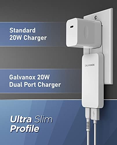 Galvanox Ultra Slim Type C Flat Wall Charger – 20 W Dual USB-C & USB-A Fast Charging Adapter for i Phone 11/12/13/14/15 Pro/Max & Samsung Galaxy – High-Speed Multi-Port Power Supply with Enhanced Compatibility & Safety Features