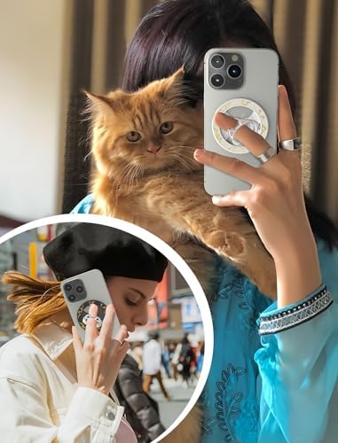 Adorable Cartoon Cat Magnetic Phone Ring Holder for i Phone 12-16 Series – Adjustable Stand & Removable Snap for Effortless Hands-Free Use – Enhanced Wireless Charging Capability & Secure Grip, Perfect for On-The-Go Fun