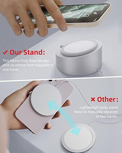 Stouchi Mag- Safe Charger Stand for 25W/15W MagSafe Charger Heavy-Duty Premium Metal Holder Base Desktop Tablet Mount for iPhone 16 Pro /16/15 Pro/15/14/13/12 -Silver – Enhanced Compatibility and Speed