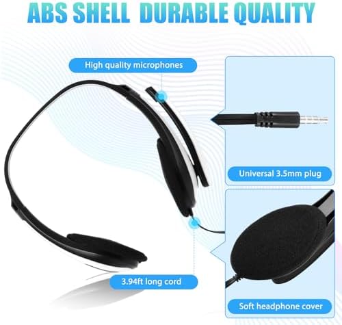 Yunsailing 20 Pack Classroom Headphones with Built-in Microphone – Premium On-Ear Wired Student Earphones for Superior Sound Quality and Seamless Compatibility with Computers, Laptops, and Mobile Devices – Perfect for Educational Settings and Professional Environments (White)