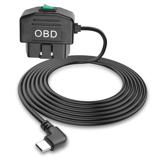 MEIRIYFA OBD OBD2 Power Cable for Dash Camera OBD to USB Type C Right Angle Hardwire Charger 90° Degree Wire Cord,12V-24V to 5V 3A 24 Hours Surveillance/Acc Mode with Switch Button (USB Type C) – Enhanced Compatibility and Speed
