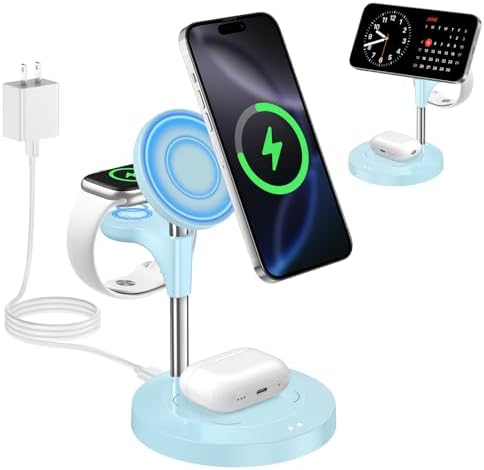 Effortless Power: Premium 3-in-1 Wireless Charging Station for Apple Devices – 15 W Mag Safe Fast Charger Compatible with i Phone 12-16 Pro, Apple Watch Series 2-7, and Air Pods Pro 2-4 – Stylish Black Design for Seamless Integration and Maximum Efficiency