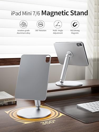 Transform Your i Pad Mini 6 (2021) Experience with LULULOOK Magnetic Stand – Ergonomic Aluminum Holder for Optimal Viewing & Drawing, Adjustable Height & Angle, Lightweight Design for Easy Portability and Versatile Portrait/Landscape Use