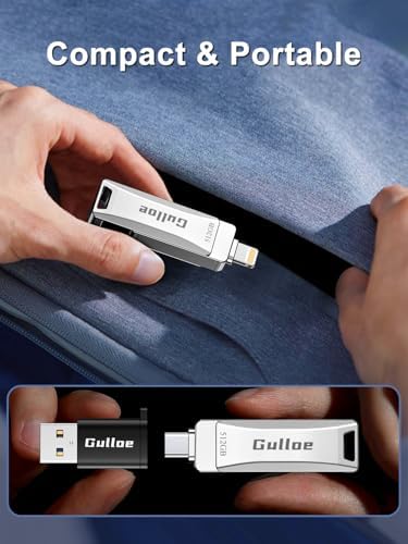 Gulloe 512 GB Flash Drive for i Phone, i Pad, Android & PC – Effortless Plug and Play USB Memory Stick with No App Needed, Sleek Metal Silver Design for Fast Photo and Video Backup, Perfect Storage Expansion Solution