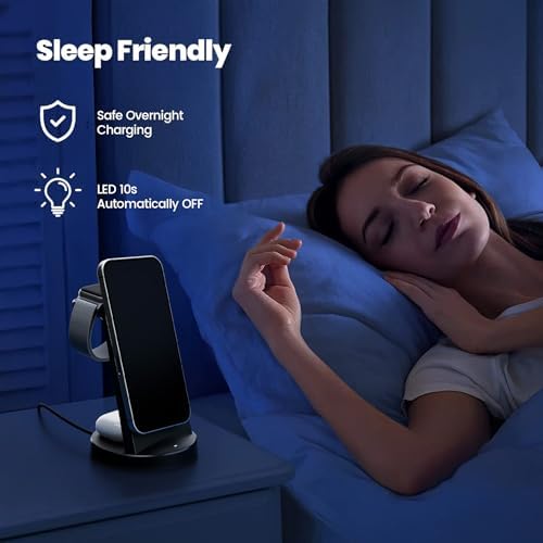 3-in-1 Magnetic Wireless Charging Station for Apple Devices – 15 W Qi Charger Stand for i Phone 16/15/14/13/12 Pro Max, Apple Watch Series 10-2 & Air Pods Pro 4/3/2 – Sleek Desk & Nightstand Organizer with Fast Charging, Sleep-Friendly LED Indicator, and Case Compatibility – Perfect for Home, Office, and Student Use