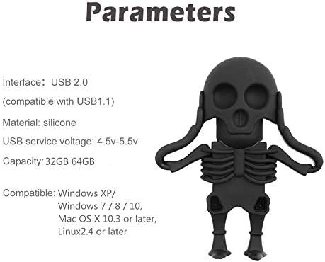 Skull Shaped 64 GB USB Flash Drive – Unique Personality Memory Stick for Stylish Data Storage | Borlter Clamp Cool USB 2.0 Thumb Drive Perfect for Gifts & Everyday Use | Durable, Portable & Compatible with All Devices