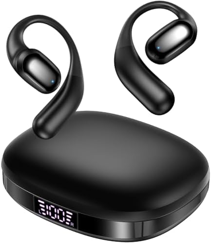 Kurdene Bluetooth 5.3 Open-Ear Sports Earbuds – Advanced Awareness-Enhancing Design with 60 Hours Playtime & Smart Charging Case – Ultra-Lightweight, Sweatproof Wireless Earphones for Active Lifestyles in Sleek Black Finish