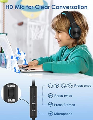 Premium Kids Over-Ear Headphones with Built-In Microphone – Safe Volume Control, Lightweight Dark Green Design for Online Learning & Travel, HD Sound Quality, Collaborative Audio Sharing Feature for Enhanced Learning Experiences