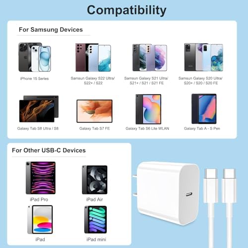 Dual Pack 20 W USB-C Fast Charger for i Phone 16/15 with 10 FT Long Cable – Superior Compatibility and Rapid Charging Solution for i Pad Pro 12.9/11 inch, i Pad Mini 6, Air 4 – Enhance Your Mobile Experience with Unmatched Speed and Flexibility
