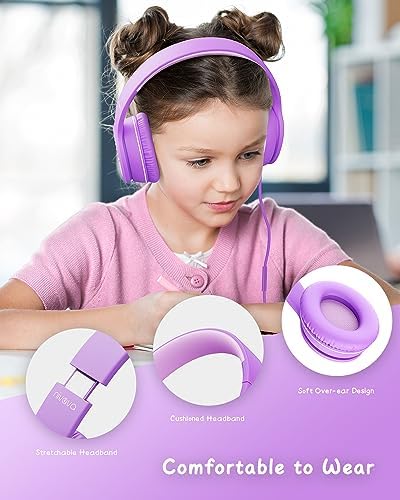 K16 Kids’ Foldable Wired Headphones with Microphone – Lightweight On-Ear Stereo Bass Design in Vibrant Pink and Red for School, Gaming, and Tablet Use – Compatible with Kindle, Chromebook & More – Durable Comfort for All-Day Listening