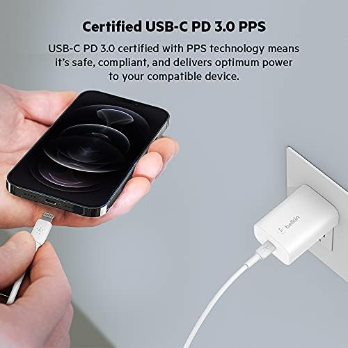 Belkin 25 W Dual USB-C Charger Block with Premium Cable – Ultra-Fast PD3.0 & PPS Charging for i Phone 16, Galaxy S25, Google Pixel 9 & More – Compact Wall Adapter for Ultimate Portability and Device Compatibility