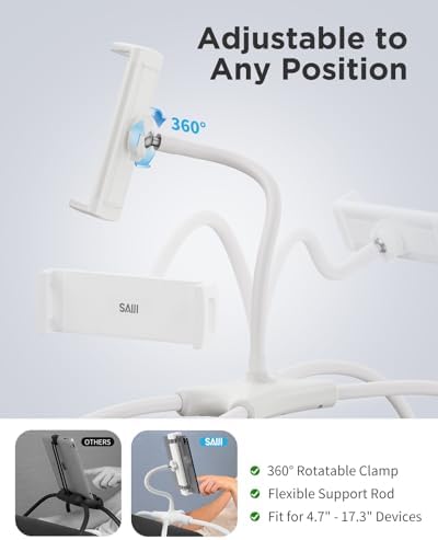 SAIJI Adjustable Tablet Stand Holder – Versatile and Portable Dock for 4.7″-17.3″ Devices, Perfect for Desk, Bed & Gaming – Enhanced Stability, Customizable Viewing Angles, Sleek Black Design for Ultimate Comfort and Productivity