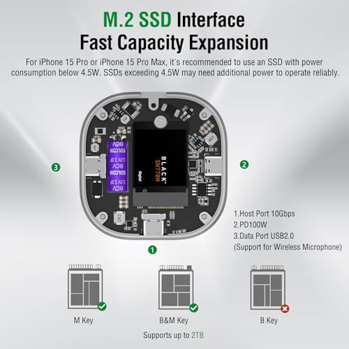 Revolutionize Your Storage with the Magnetic M.2 2230 NVMe SSD Enclosure – 2 TB Capacity, USB-C 3.2 Gen 2 10 Gbps Speed, Kickstand for Hands-Free Use, and Extra USB-C 2.0 Port for Ultimate Flexibility – Perfect for i Phone, Mac Book, and i Pad Users Seeking Enhanced Compatibility and Convenience!