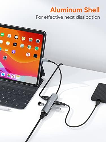Sleek 5-in-1 USB C Hub Multiport Adapter – Aluminum 4 K HDMI, 1 Gbps Ethernet & 3 USB 3.0 Ports for Enhanced Connectivity on Mac Book Pro/Air, i Pad Pro & Surface Go – Ultimate Solution for Fast Data Transfer & Seamless Streaming