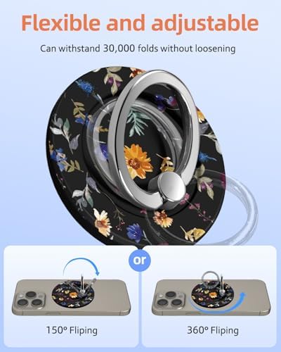 Tycamp Vintage Floral Magnetic Phone Grip – Chic Mag Safe-Compatible Ring Holder for i Phone 16/15/14/13/12 Series – Adorable & Practical Phone Stand for Women and Girls – Superior Grip for Safe Handling & Effortless Selfie Capture