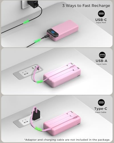 Ultra High Capacity 40,000 m Ah Portable Power Bank with Integrated Cables – 22.5 W PD Fast Charging Solution for i Phone 16/15/14/13, Samsung Galaxy S24/S23/S22/S21 & More – 5 Output Ports & 3 Input Options for Multi-Device Compatibility – Precision LED Display for Real-Time Power Monitoring – Lightweight & Compact Design Perfect for Outdoor Adventures, Travel, Camping, and More – Versatile Backup Battery for Smart Devices Including Tablets, Cameras, and More – Ultimate Charging Convenience Wherever You Go