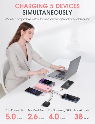 Ultra-Fast Portable Phone Charger with 12000 m Ah Capacity – All-in-One Power Bank with Integrated Cables, Wall Plug, and LED Display for i Phone, i Pad, Samsung – Essential Travel Companion for Uninterrupted Connectivity
