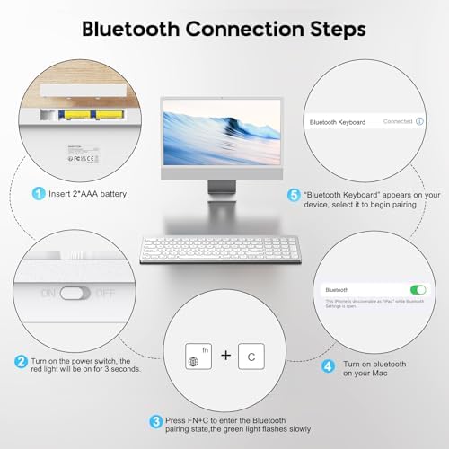 Elevate Your Mac Experience with OMOTON Wireless Bluetooth Keyboard – Ergonomic Design & Numeric Keypad for Seamless Typing on Mac Book Pro/Air, i Mac, Mac Mini & More – Sleek Silver Finish for a Stylish Workspace