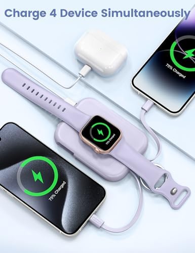 Compact RORRY 5000 m Ah Portable Charger Power Bank with Integrated Cables – Sleek Keychain Battery Pack for i Phone 16/15/14/13/12 and Apple Watch Ultra Series, Ultimate Travel Companion with Fast Charging and Modern Design