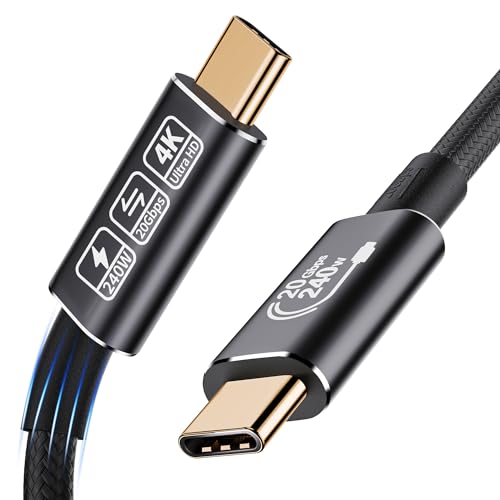 Versatile 6.6 ft USB-C Cable for 4 K High-Definition Video & 240 W Rapid Charging – Ultra-Fast 20 Gbps Data Transfer with Durable Construction for Effortless Device Connectivity and Enhanced Performance
