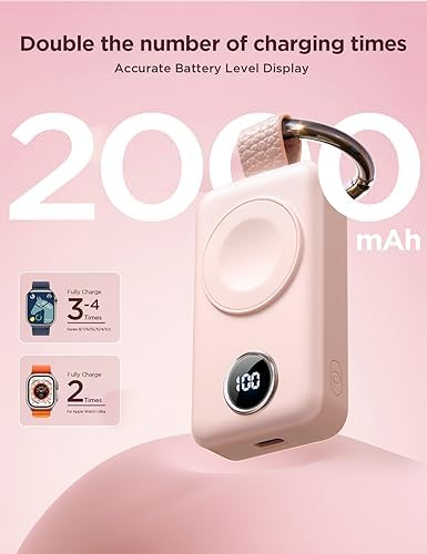JOYROOM 2000 m Ah Magnetic Wireless Charger for Apple Watch – Compact Keychain Travel Essential for Series 10-2 with Enhanced Speed and Durability, Sleek Black Design for On-the-Go Power Solutions