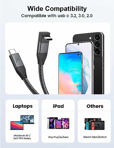 XAOSUN 3.3 ft USB C to USB C High-Speed Cable – 90-Degree Connector for 20 Gbps Data Transfer, 4 K Video Quality, and 240 W Rapid Charging – Ideal for Mac Book, i Pad, Samsung, and Gaming Devices – Unmatched Compatibility and Performance