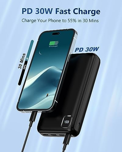High-Capacity 50,000 m Ah Portable Charger Power Bank – PD 30 W & QC 4.0 Fast Charging External Battery Pack with 4 USB Outputs & Dual Inputs – Universal Compatibility for i Phone 15/14/13 Pro, Samsung & More – Reliable On-the-Go Charging Solution