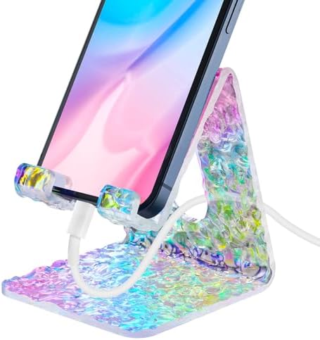 Tomorotec Adjustable Angle Acrylic Cell Phone Stand for Desk, Foldable Acrylic Phone Holder Cute for Office, Portable Non-Slip Desktop Smartphone Holder, Fit for iPhone Samsung Galaxy (Iridescent) – Enhanced Compatibility and Speed