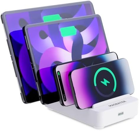 Versatile 4-Port USB Charging Station for Multiple Devices – Compact and Stylish Organizer Dock in Vibrant Purple, Ideal for Cell Phones, i Pads, and Kindle Tablets with Smart Charging Technology for Fast and Safe Power Delivery