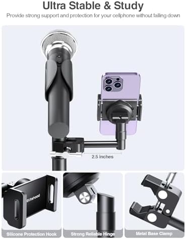 elitehood 360 Swivel Tilt Phone Holder and Mount, Adjustable for Music Boom Mic and All iPhone, Android Cell Phone – Enhanced Compatibility and Speed