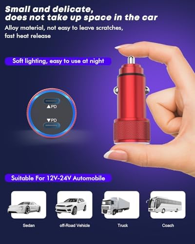 Fast Charge Dual USB-C Car Charger for i Phone 16/16 Pro Max/15 with Braided Nylon Cable – High-Speed PD3.0 Adapter for Convenient On-the-Go Charging – Durable, Compact Design for i Pad Compatibility – Tangle-Free Solution for Everyday Use – Essential Road Trip Companion