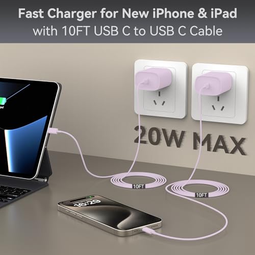 Ultimate i Phone 16 Pro Max Fast Charger with 8 FT USB-C Cable – High-Speed Wall Adapter in Stylish Purple – Compatible with i Phone 15 Series and i Pad Pro – Perfect for Quick Charging on the Go – Enhance Your Charging Experience with Extended Reach and Reliability