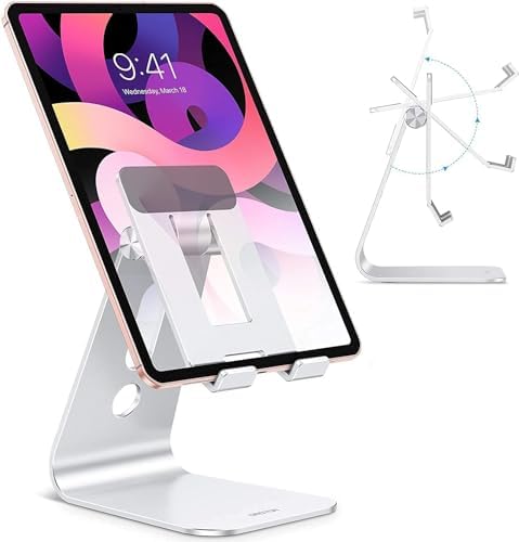 OMOTON Versatile Adjustable Tablet Stand for Desk – Enhanced Stability with Extended Arms for i Pad Pro/Air/Mini & Larger Smartphones – Stylish Purple Holder for Optimal Viewing Comfort and Clutter-Free Workspace