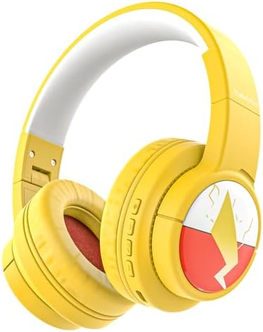 Children’s Volume-Limited Bluetooth Headphones – Safe Over-Ear Design with Microphone, 80 Hours Playtime, Foldable for Easy Travel, Eye-Catching Yellow Color, Ideal for School & Online Learning, Noise Cancelling Features Included