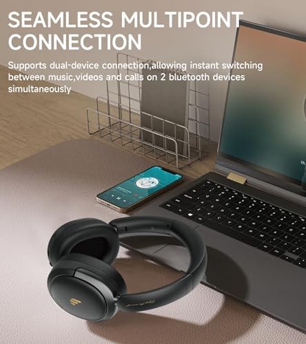 Atom Max Hybrid Active Noise Cancelling Over-Ear Headphones – Ultimate Comfort and Superior Hi-Res Audio Experience with 45-Hour Battery Life, Quick Recharge, Customizable Sound Profiles via Intuitive App, Lightweight Foldable Design, Luxurious Earpads in Elegant Black – Perfect for Travel, Work, or Home Listening