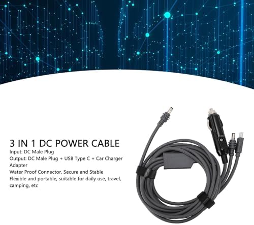 Zunate 3-in-1 Mini Cable for Mini Power, High Speed USB C/DC to DC/Car Charger Adapter Cord Replacement Cable, Accessories (20m) – Enhanced Compatibility and Speed