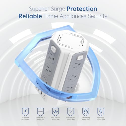 SMALLRT Power Tower Surge Protector – 10 Ft Extension Cord with 12 AC Outlets & 4 USB Ports (1 USB-C) – Ultimate Charging Station for Home & Office – Enhanced Device Compatibility & Safety