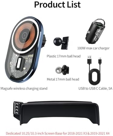 Wireless Charging car Phone Holder for BMW X3 2018-2021/BMW X4 2019-2021 Accessories 10.25/10.3-inch Screen Fixed Clip,360° Rotation car Phone Mount Compatible with MagSafe – Enhanced Compatibility and Speed