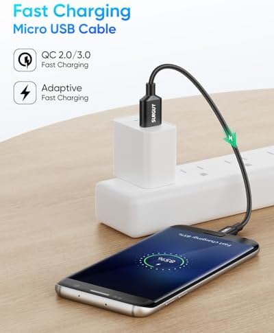 SUNGUY Micro USB Cable 1.5FT, [10-Pack] Short Braided USB 2.0 Micro Android Charger Fast Charging & Data Sync Cord Compatible with Samsung Galaxy S6 S7 Edge Note 5, Tab 4, PS4, Kindle and More – Enhanced Compatibility and Speed