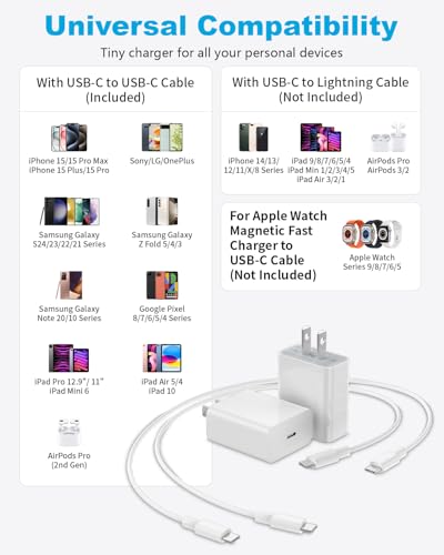 20 W Dual USB-C Fast Charging Power Pack with 10 ft Cable – Superior Charging Solution for i Phone 16, Galaxy S25, i Pads & Air Pods – Ultimate Portability and Versatile Compatibility for All Your Modern Devices