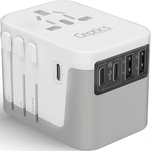 Global Travel Power Adapter – Ceptics 6-in-1 Charger with Dual USB-A & Triple USB-C Ports for Lightning-Fast Charging – Universal Compatibility for USA, EU, UK & AUS Electronics – Ideal for Smartphones, Laptops & Cameras – UP-30 KU-BL for Efficient Multi-Device Charging Solutions