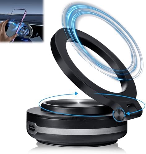 Magnetic 360° Electric Suction Phone Holder for Cars and Gyms – Ultra-Stable Grip for Seamless Hands-Free Access to Your Smartphone on Any Smooth Surface (Black) – Perfect for Navigation and Workouts