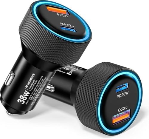 Ancekoy 38 W Dual Ports Car Charger – 5-Pack USB Cigarette Lighter Adapter with PD3.0 & QC3.0 Fast Charging for i Phone 16 Pro Max, Galaxy S25 Ultra, i Pad & More – Ultimate Compatibility & Travel Convenience